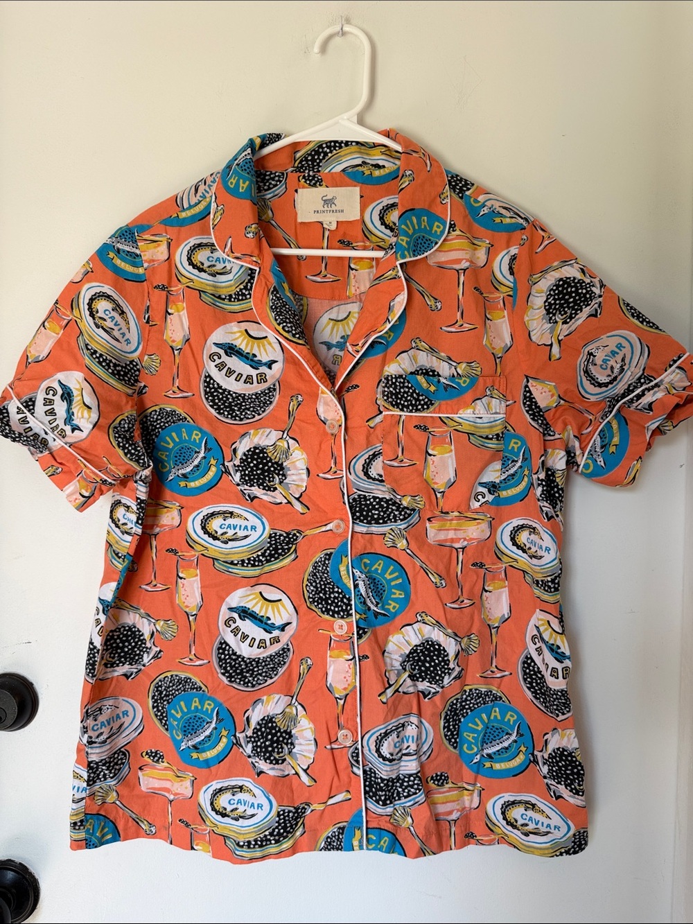 Printfresh PJ top Champagne & Caviar Short Sleeve Pajama Top medium - Picture 2 of 5